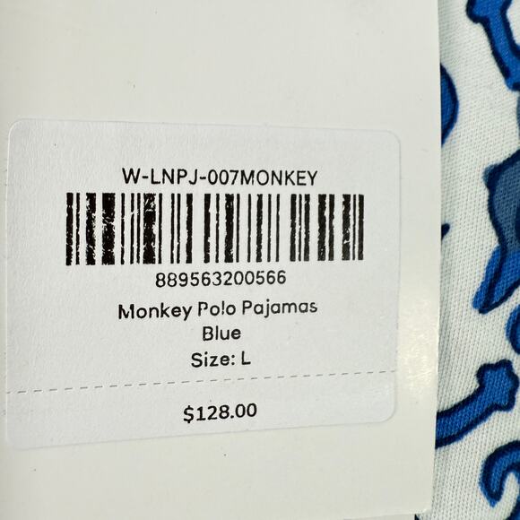 New Roller Rabbit classic BLUE MONKEY Polo Pajamas Top Prima Cotton Womens Large - Picture 4 of 6